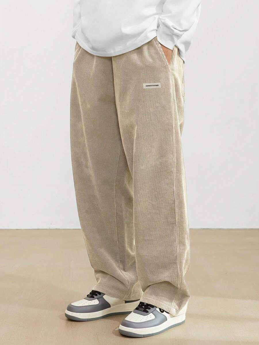 Men's Corduroy Pants - Loose-Fit Straight Leg - Beige