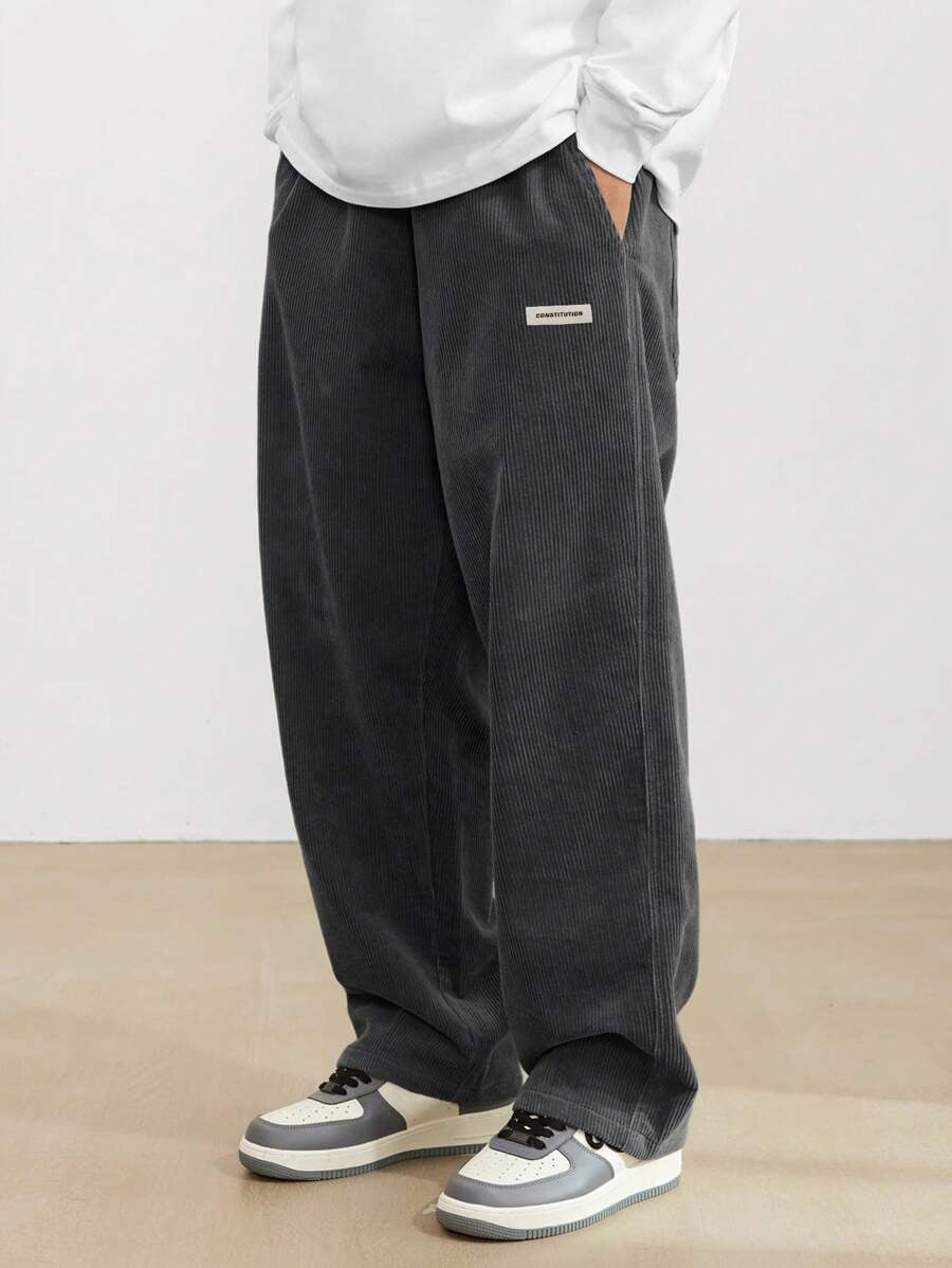 Men's Corduroy Pants - Loose-Fit Straight Leg - Black