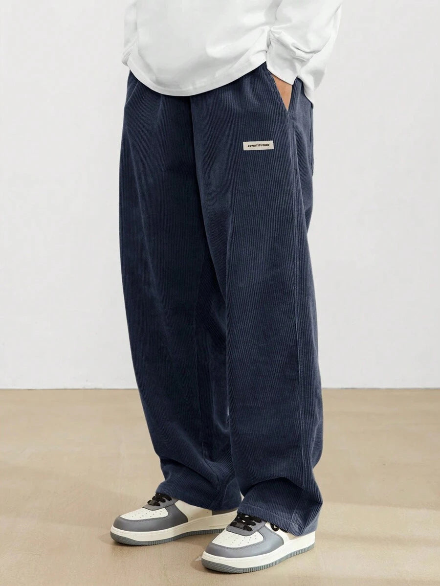Men's Corduroy Pants - Loose-Fit Straight Leg - Blue