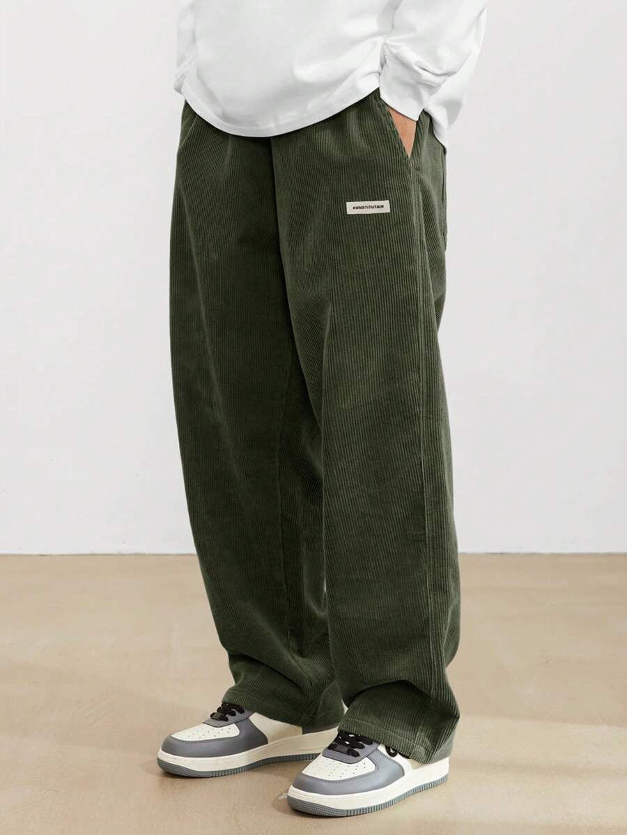 Men's Corduroy Pants - Loose-Fit Straight Leg - Charcoal