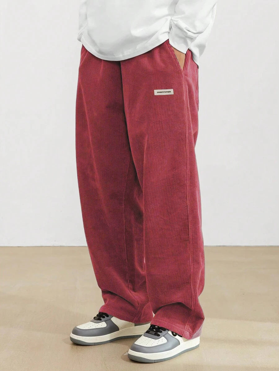 Men's Corduroy Pants - Loose-Fit Straight Leg - Red