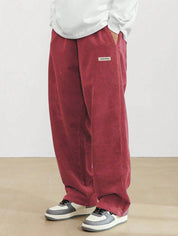 Men's Corduroy Pants - Loose-Fit Straight Leg - Red