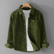 Men's Corduroy Shirt - Retro Long Sleeve - Green