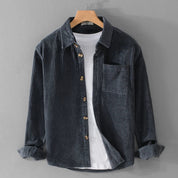 Men's Corduroy Shirt - Retro Long Sleeve - Grey