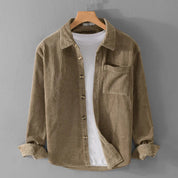Men's Corduroy Shirt - Retro Long Sleeve - Khaki