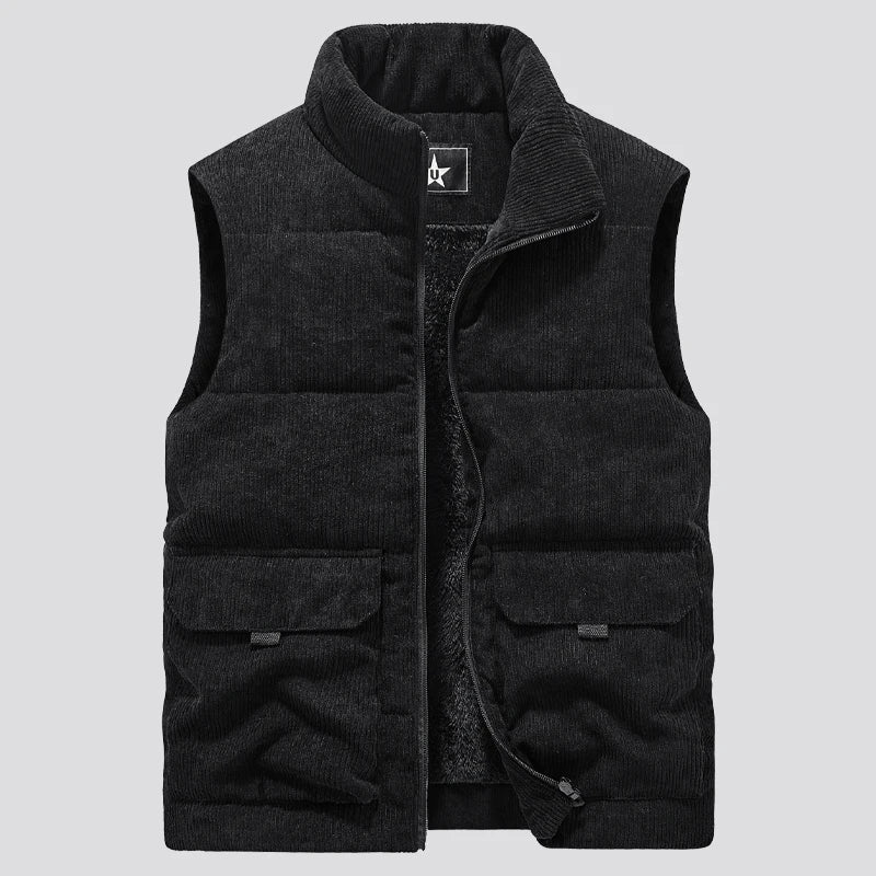 Men's Corduroy Vest - Warm Layering Piece - Black