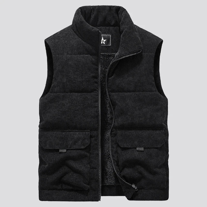 Men's Corduroy Vest - Warm Layering Piece - Black