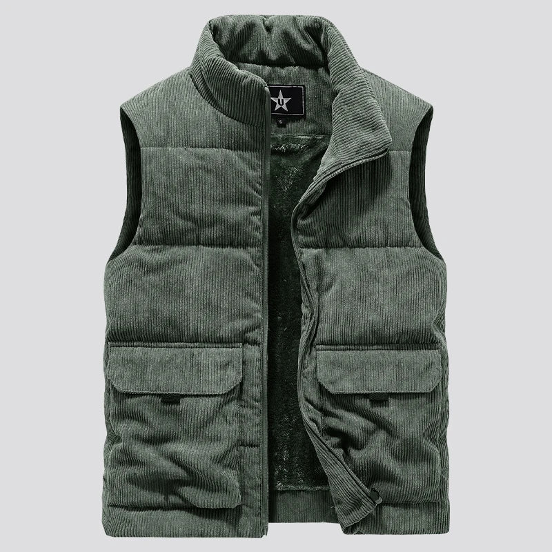 Men's Corduroy Vest - Warm Layering Piece - Green