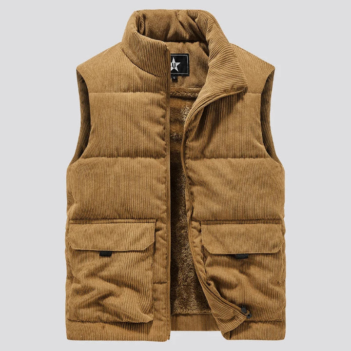 Men's Corduroy Vest - Warm Layering Piece - Khaki