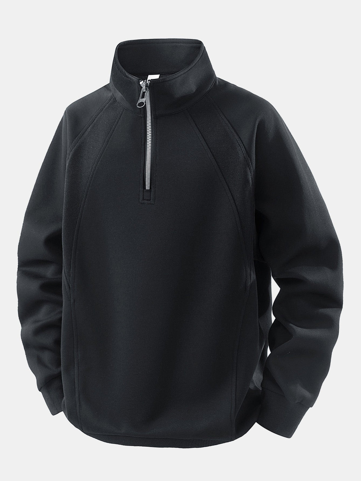 Men's Cotton Blend Quarter Zip Sweatshirt – Relaxed Fit Stand Collar - Black