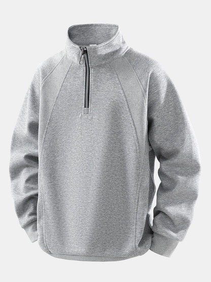 Men's Cotton Blend Quarter Zip Sweatshirt – Relaxed Fit Stand Collar - Grey
