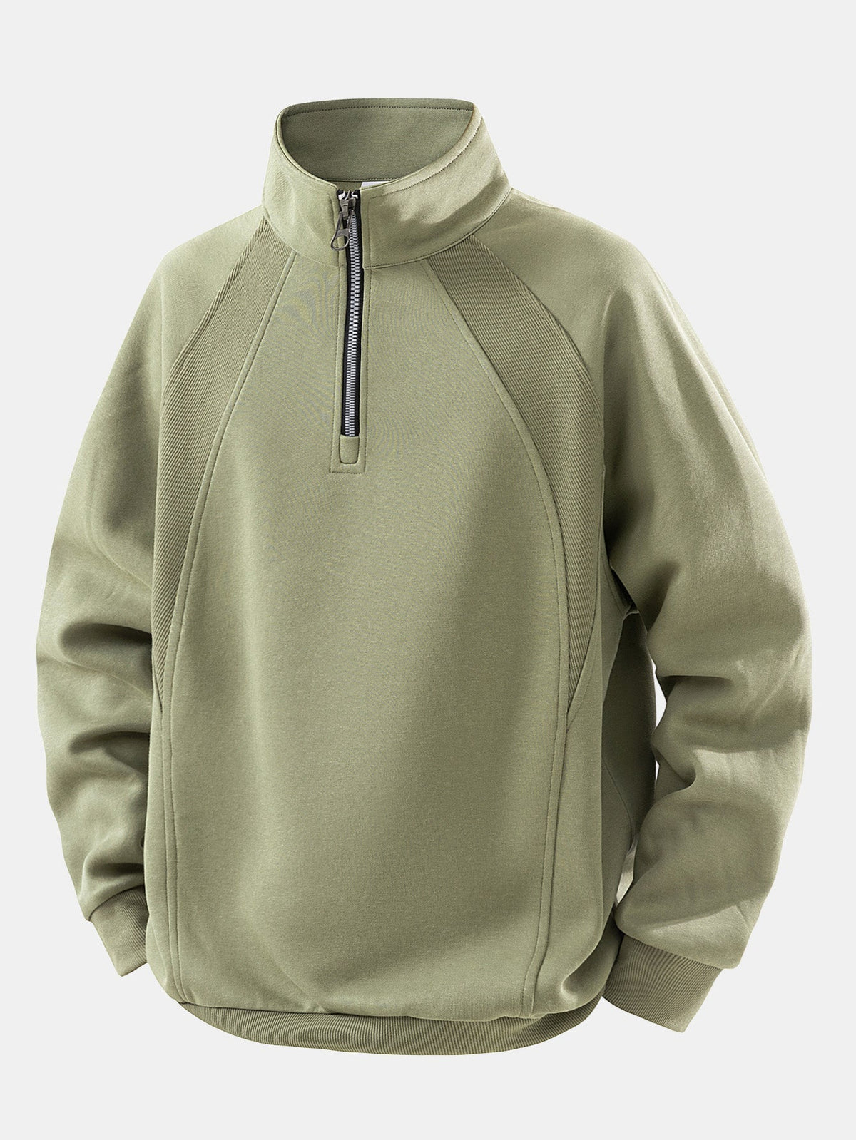 Men's Cotton Blend Quarter Zip Sweatshirt – Relaxed Fit Stand Collar - Olive Green