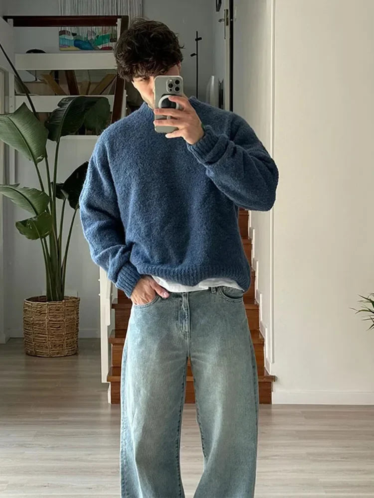 Men's Crew Neck Sweater - Classic Knit with Modern Fit - Blue