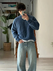 Men's Crew Neck Sweater - Classic Knit with Modern Fit - Blue