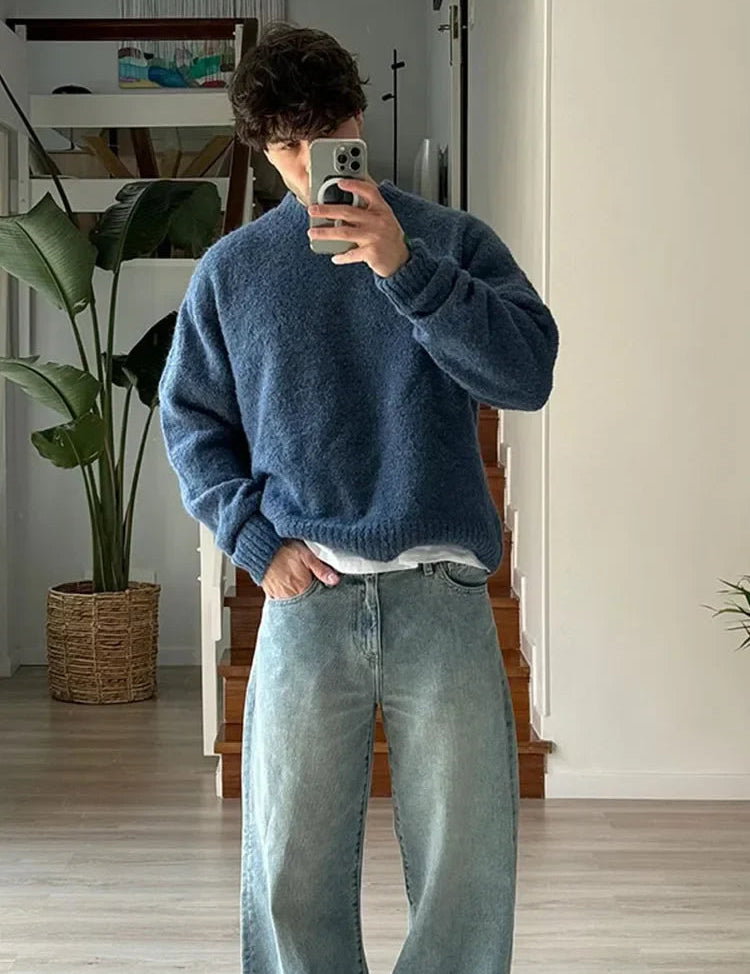 Men's Crew Neck Sweater - Classic Knit with Modern Fit - Blue