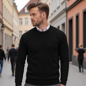 Men's Crew Neck Sweater - Solid Knit - Black