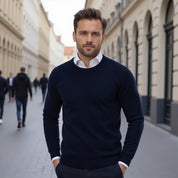 Men's Crew Neck Sweater - Solid Knit - Blue