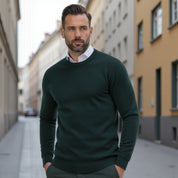 Men's Crew Neck Sweater - Solid Knit - Green