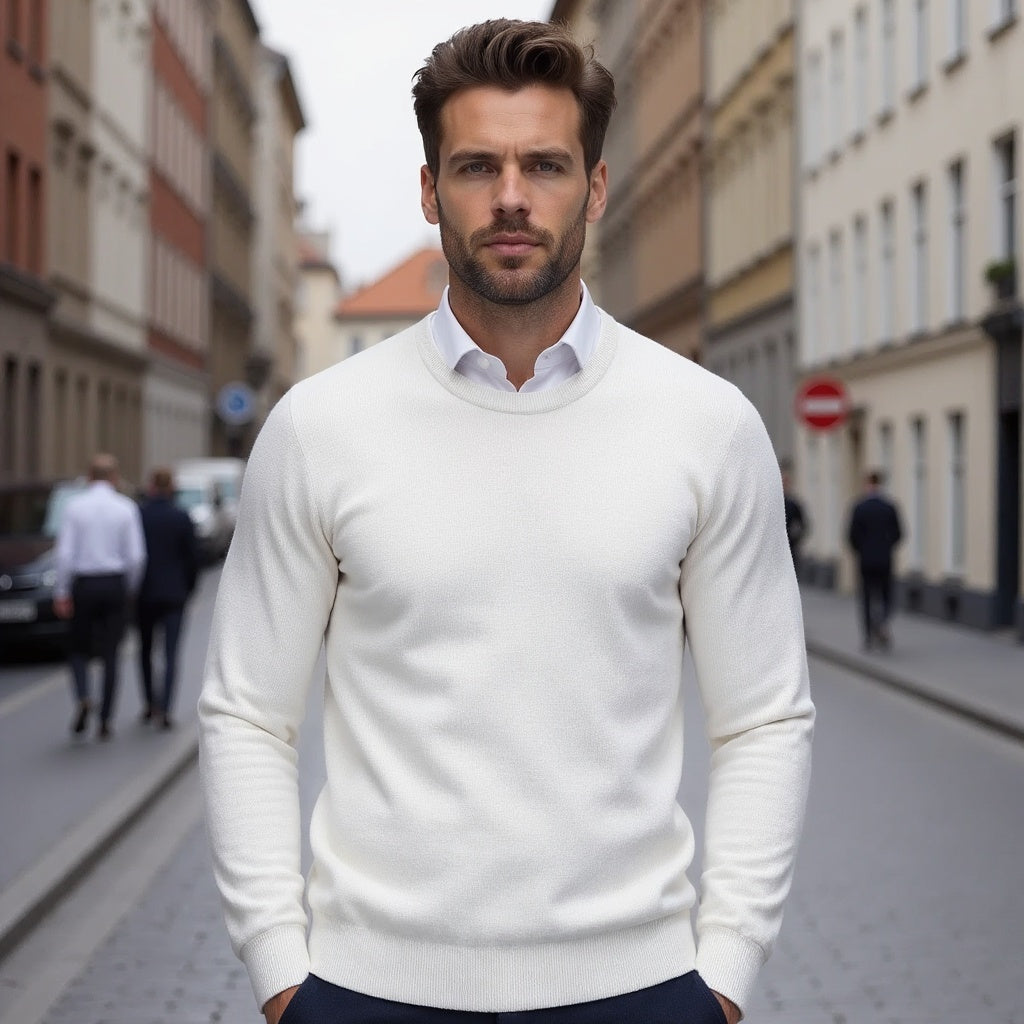 Men's Crew Neck Sweater - Solid Knit - White