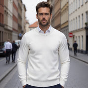 Men's Crew Neck Sweater - Solid Knit - White