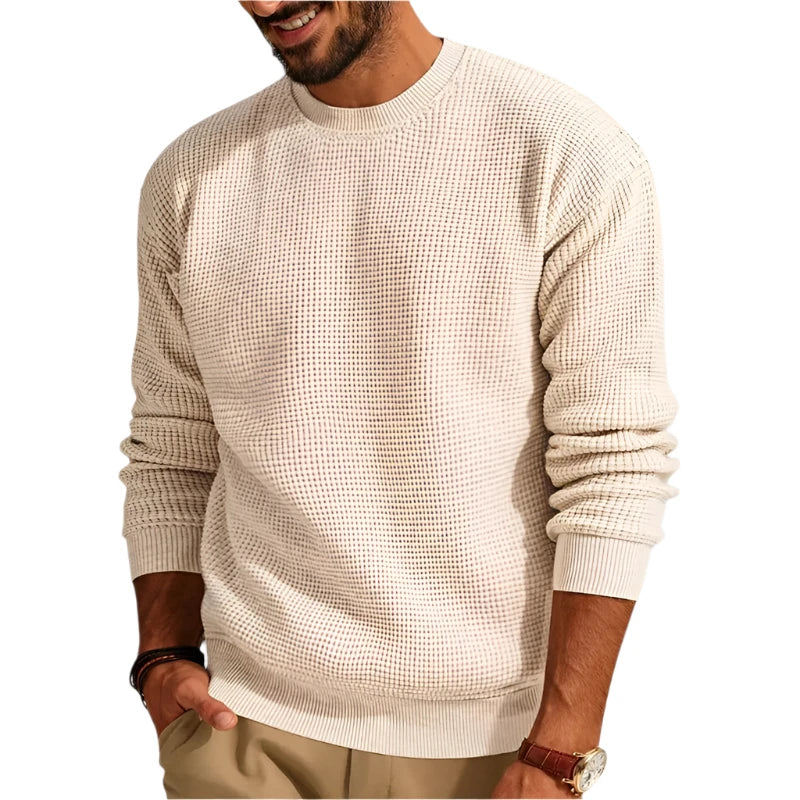 Men's Crew Neck Winter Sweater - Classic Comfort Knit - Beige