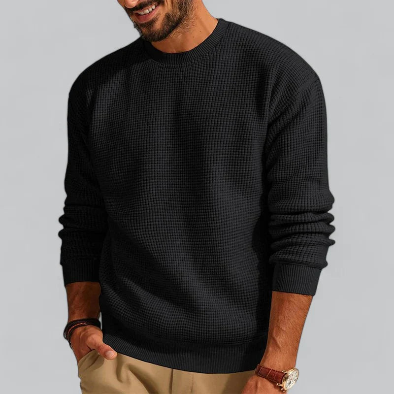 Men's Crew Neck Winter Sweater - Classic Comfort Knit - Black