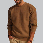 Men's Crew Neck Winter Sweater - Classic Comfort Knit - Brown