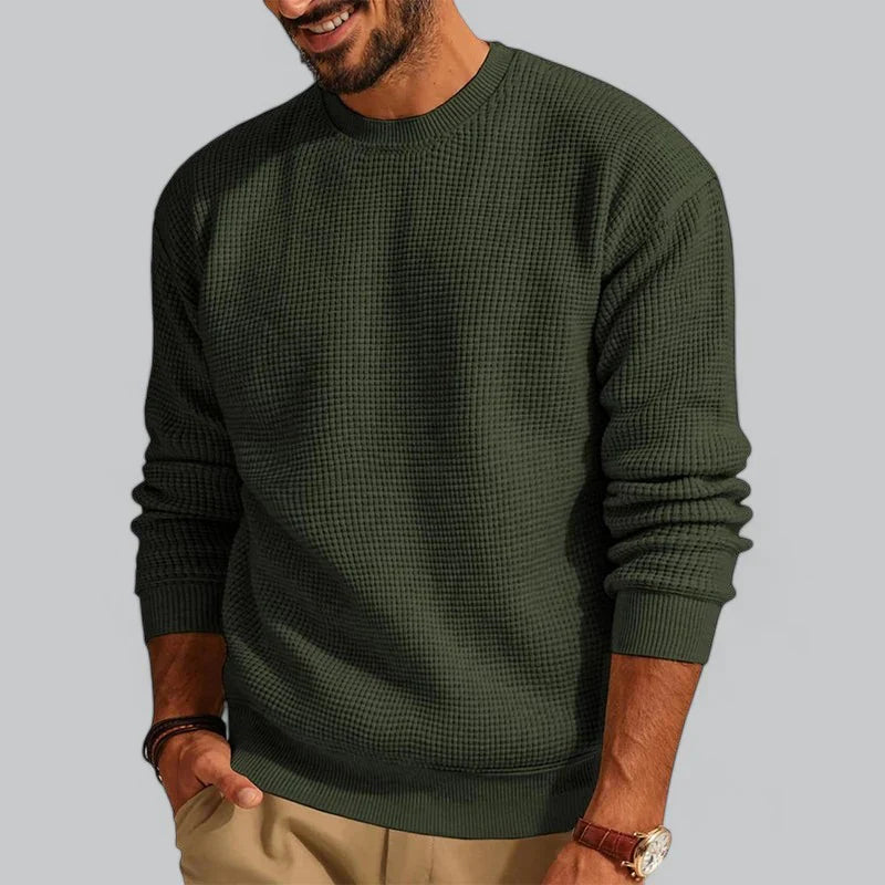 Men's Crew Neck Winter Sweater - Classic Comfort Knit - Green