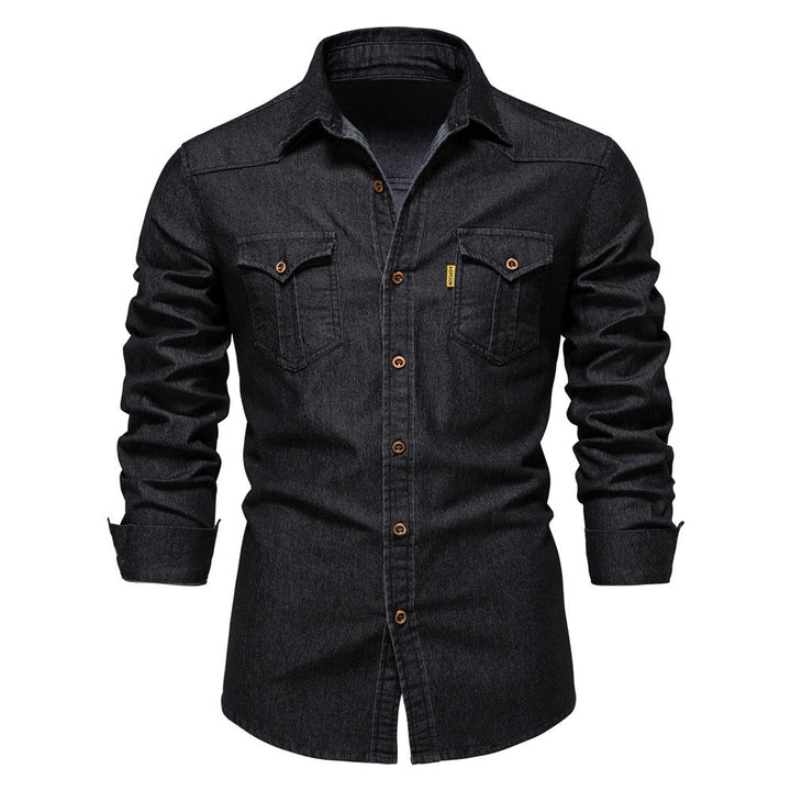 Men's Denim Shirt - Slim Fit Cotton Stretch - Black