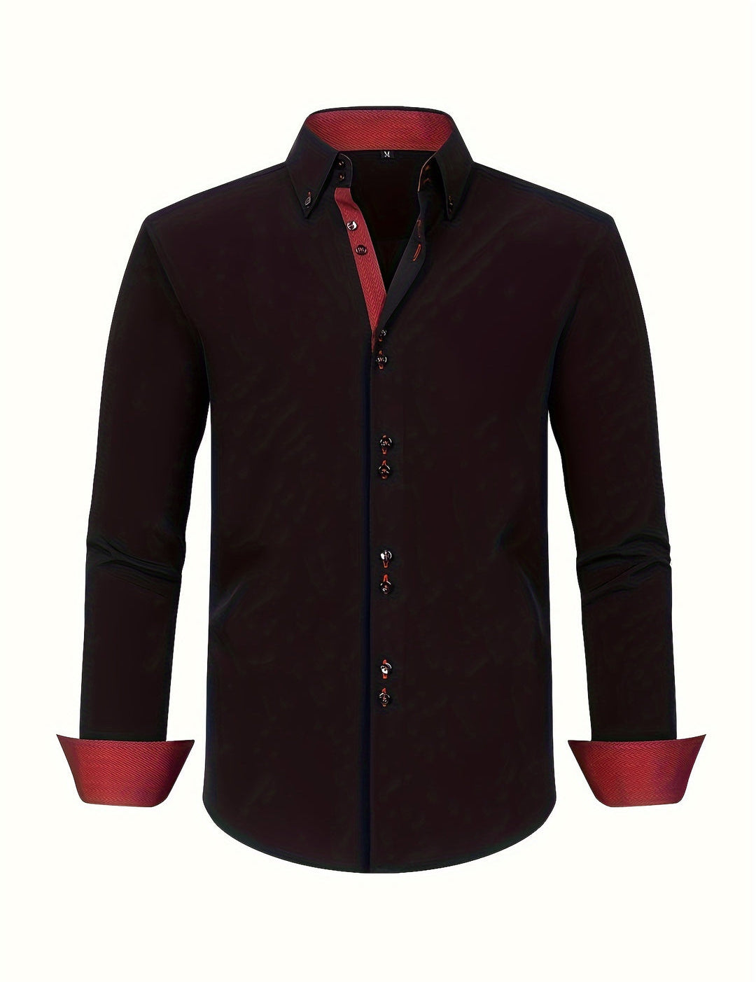 Men's Double-Breasted Stretch Shirt - Light Blue with Contrast Cuffs - Black