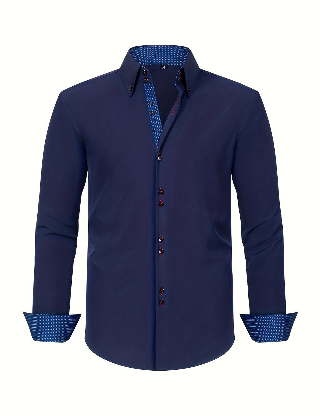 Men's Double-Breasted Stretch Shirt - Light Blue with Contrast Cuffs - Navy