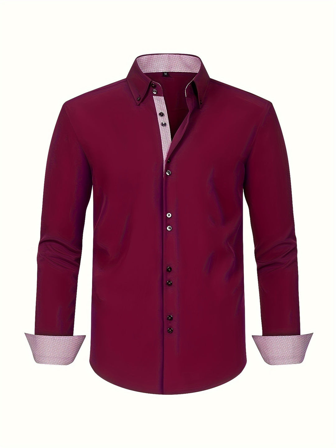 Men's Double-Breasted Stretch Shirt - Light Blue with Contrast Cuffs - Red