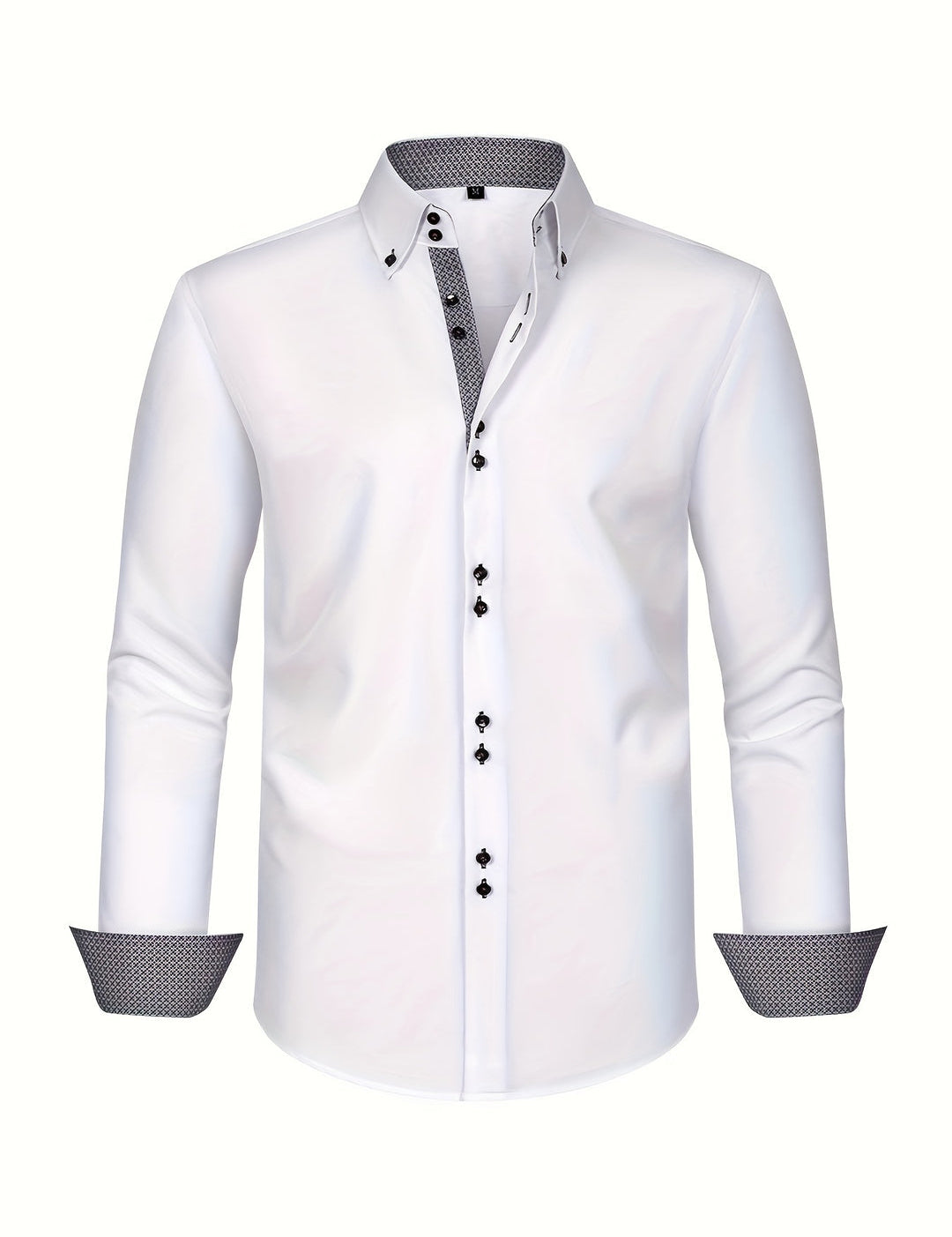 Men's Double-Breasted Stretch Shirt - Light Blue with Contrast Cuffs - White