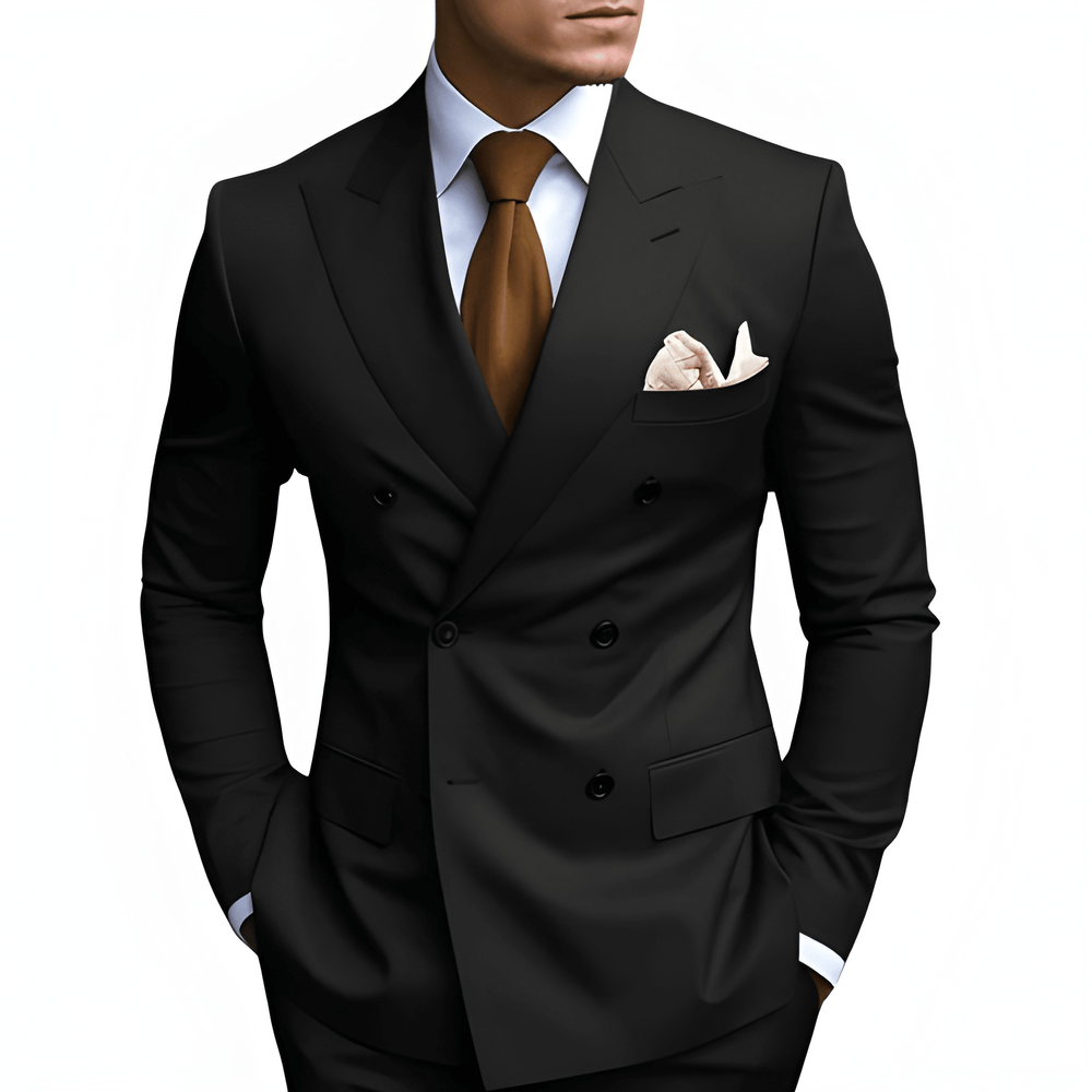 Men's Double-Breasted Suit - Slim Fit Elegance - Black