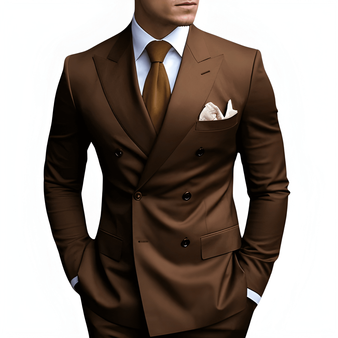 Men's Double-Breasted Suit - Slim Fit Elegance - Brown