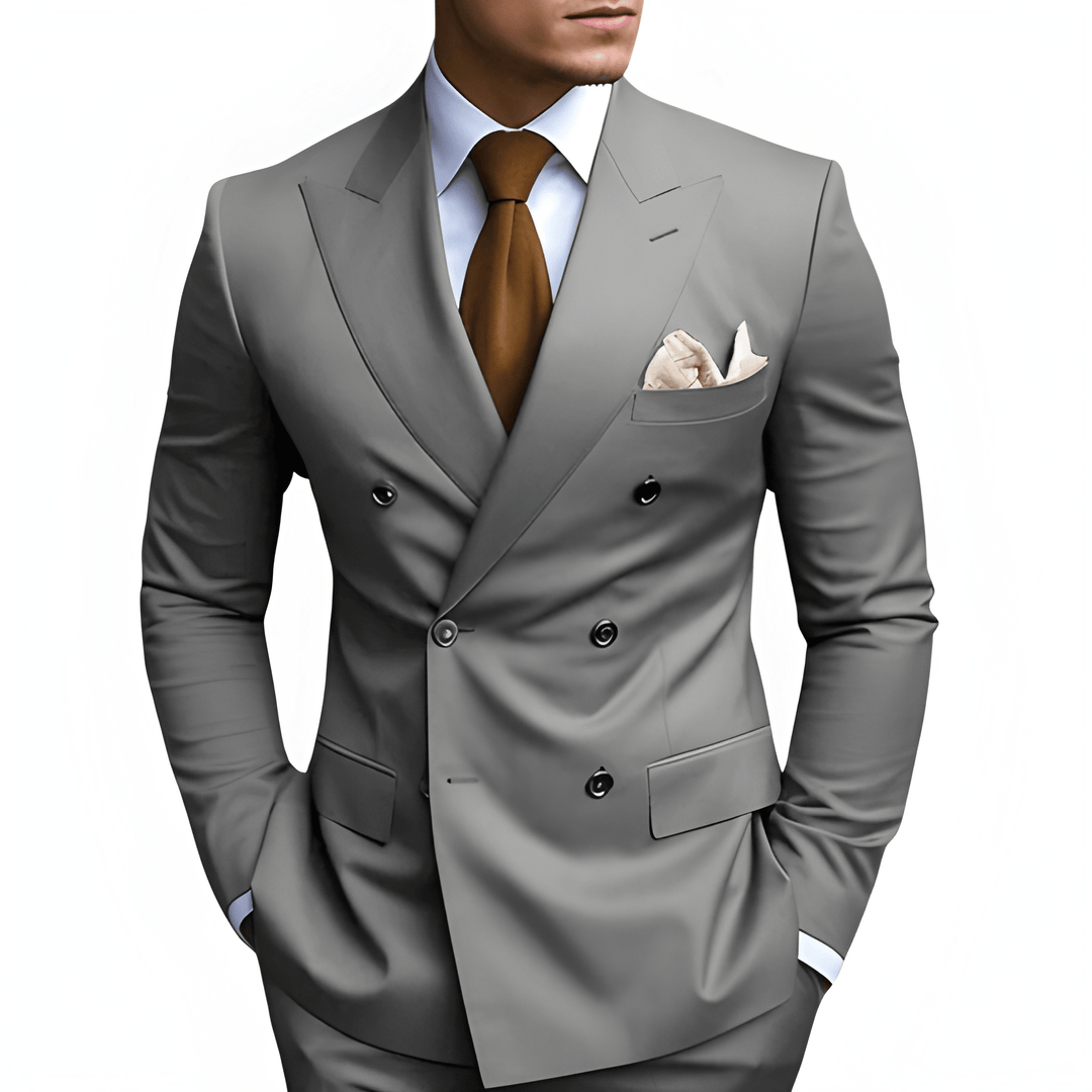 Men's Double-Breasted Suit - Slim Fit Elegance - Grey