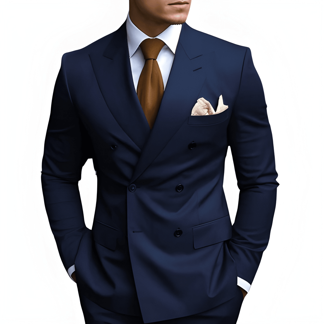 Men's Double-Breasted Suit - Slim Fit Elegance - Navy