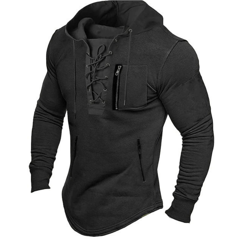 Men's Drawstring Hoodie - Slim Fit Casual Sweatshirt - Black