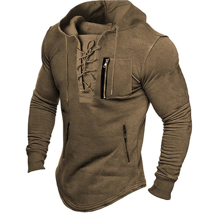 Men's Drawstring Hoodie - Slim Fit Casual Sweatshirt - Brown