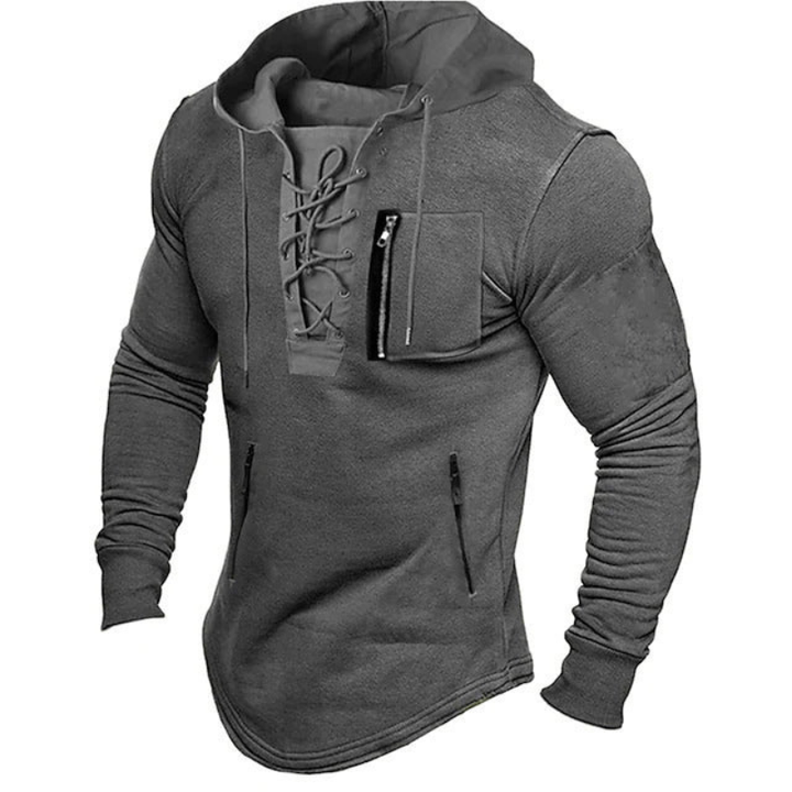Men's Drawstring Hoodie - Slim Fit Casual Sweatshirt - Grey