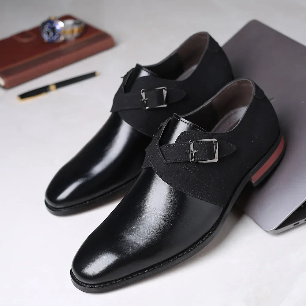 Men's Dual Monk Strap Loafers - Breathable Vegan Leather - Black