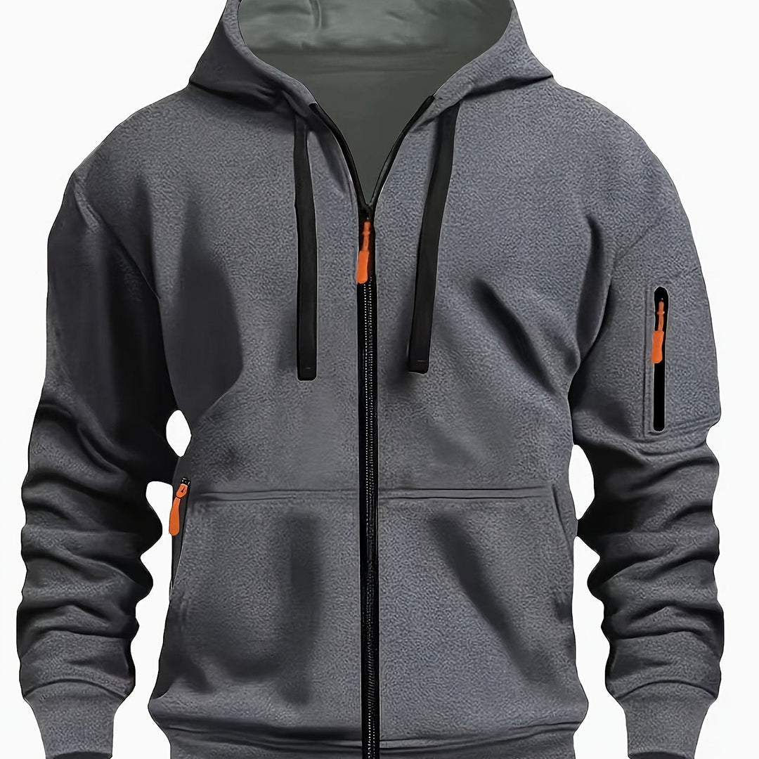 Men's Everyday Zip-Up Hoodie in dark gray, Relaxed Fit