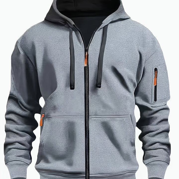 Men's Everyday Zip-Up Hoodie in light grey, Relaxed Fit