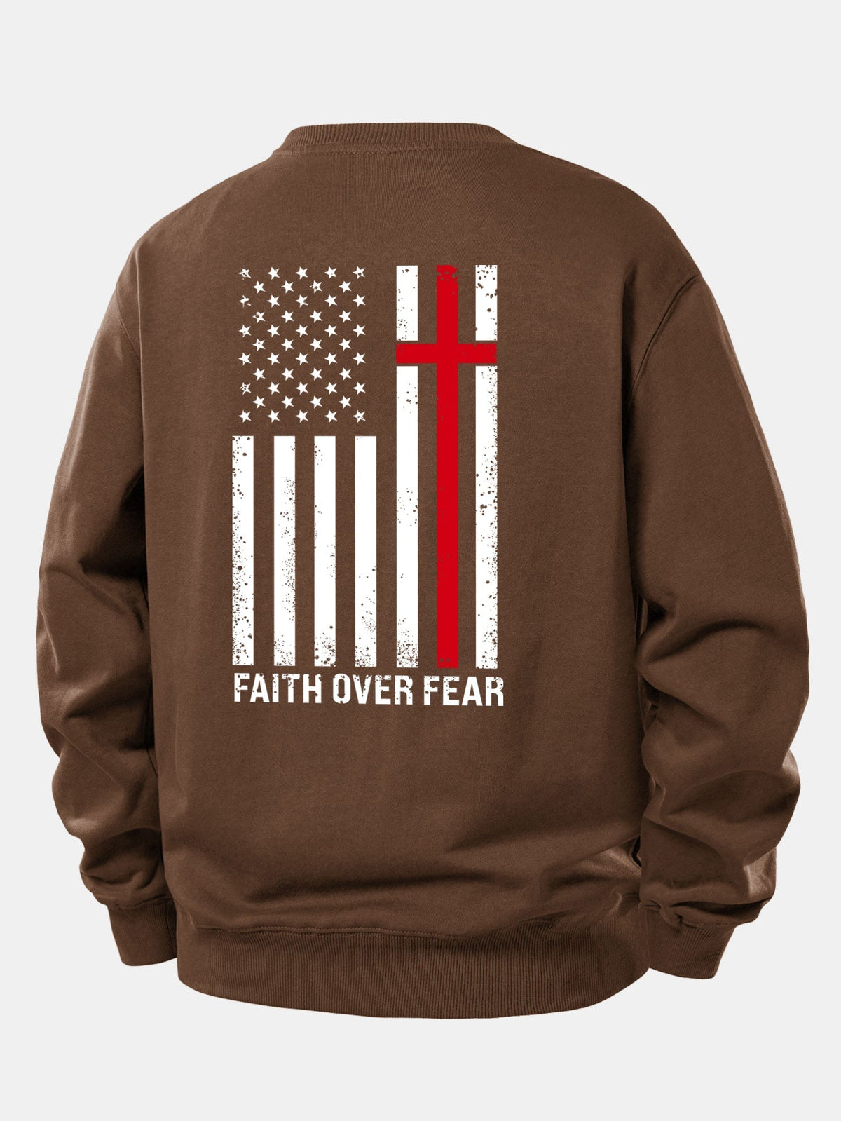 Men's Faith Over Fear Slogan Sweatshirt – Relaxed Crew Neck - Brown