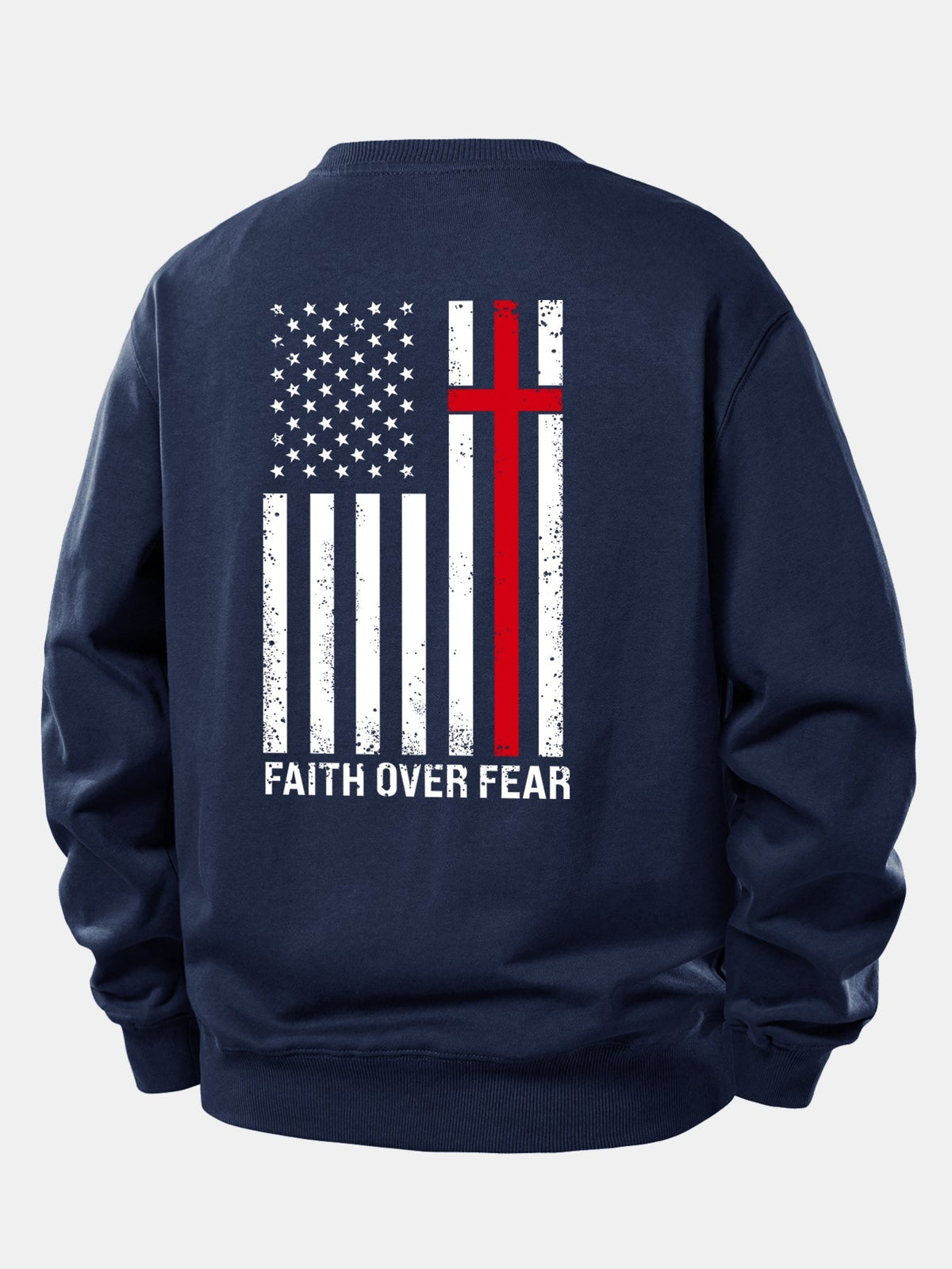 Men's Faith Over Fear Slogan Sweatshirt – Relaxed Crew Neck - Navy