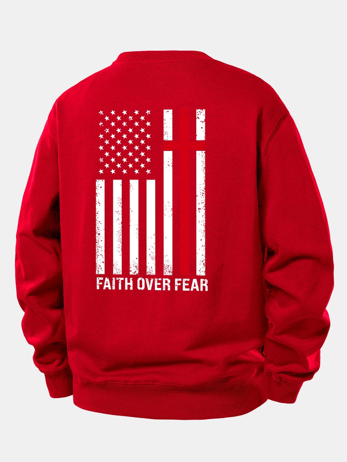 Men's Faith Over Fear Slogan Sweatshirt – Relaxed Crew Neck - Red