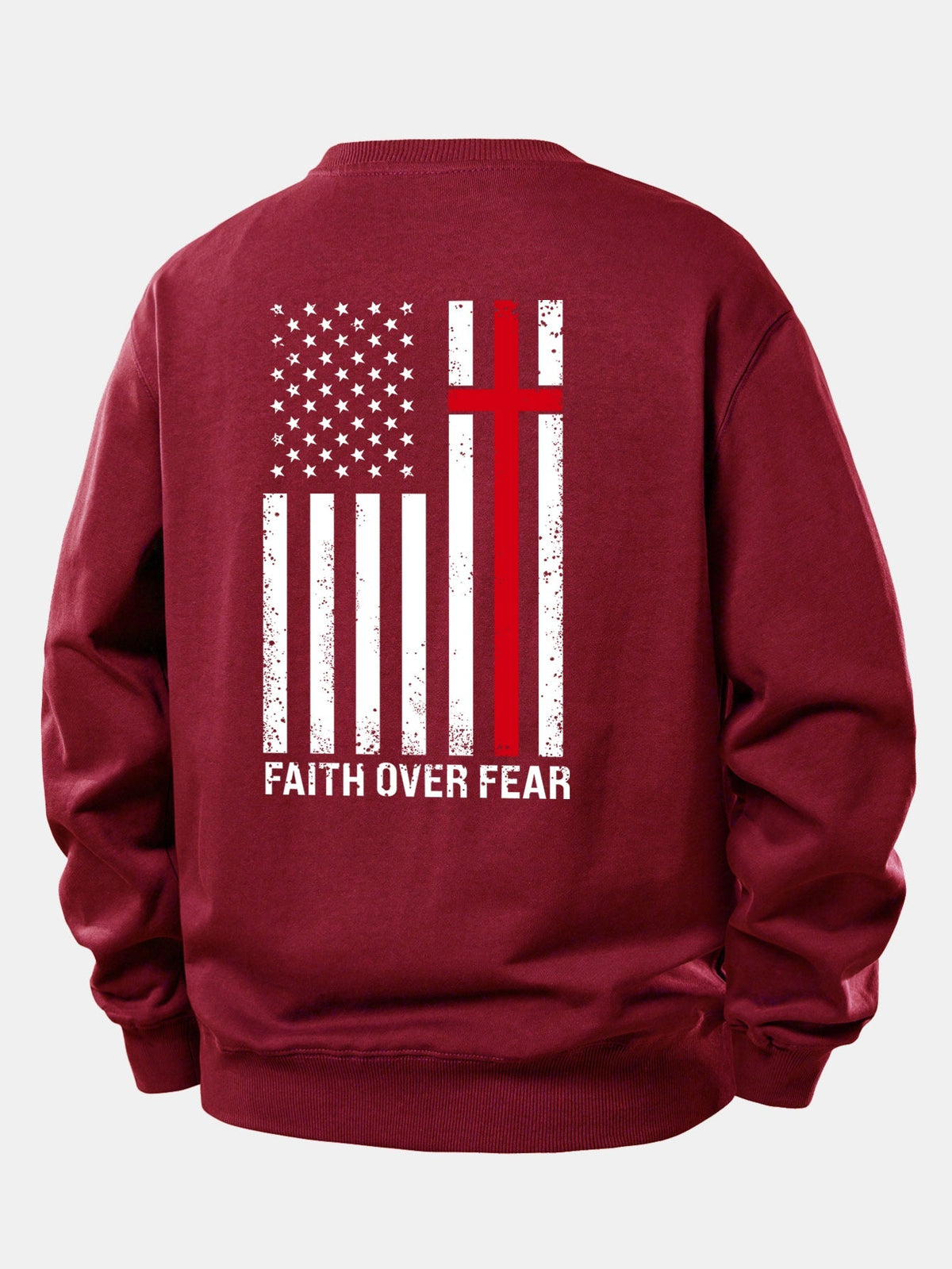 Men's Faith Over Fear Slogan Sweatshirt – Relaxed Crew Neck - Wine Red