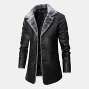 Men's Faux Leather Bomber Jacket with Sherpa Lining - Black - Black