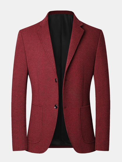 Men's Fine Check Wool Look Blazer – Regular Fit Notched Lapel Jacket - Wine