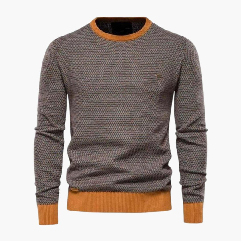 Men's Fine Knit Crew Neck Sweater - Classic Everyday Style - Orange
